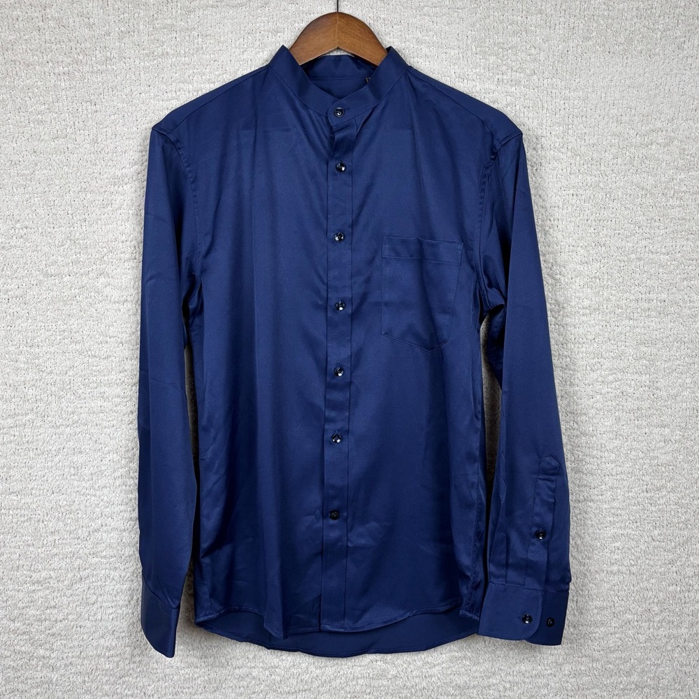 Flex Shirt Mens Small Blue Satin Long Sleeve Luxury Collection Italian‎ Made Top